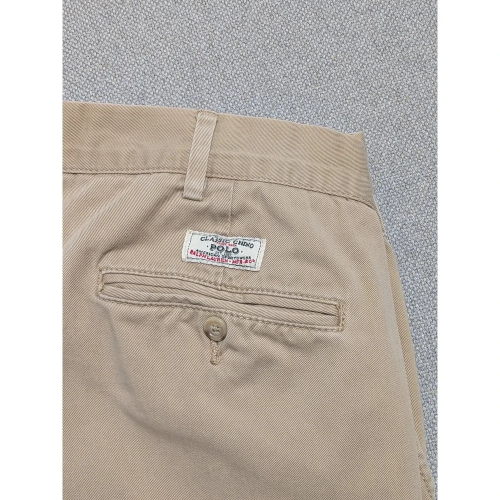 Polo Ralph Lauren Men's 34x32 Khaki Chino Pants Cotton Flat Front Prep Office